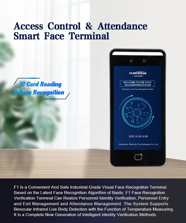 8-Inch Contactless Biometric Imaging AI Body Temperature Screening Facial Recognition Attendance Device Access Control
