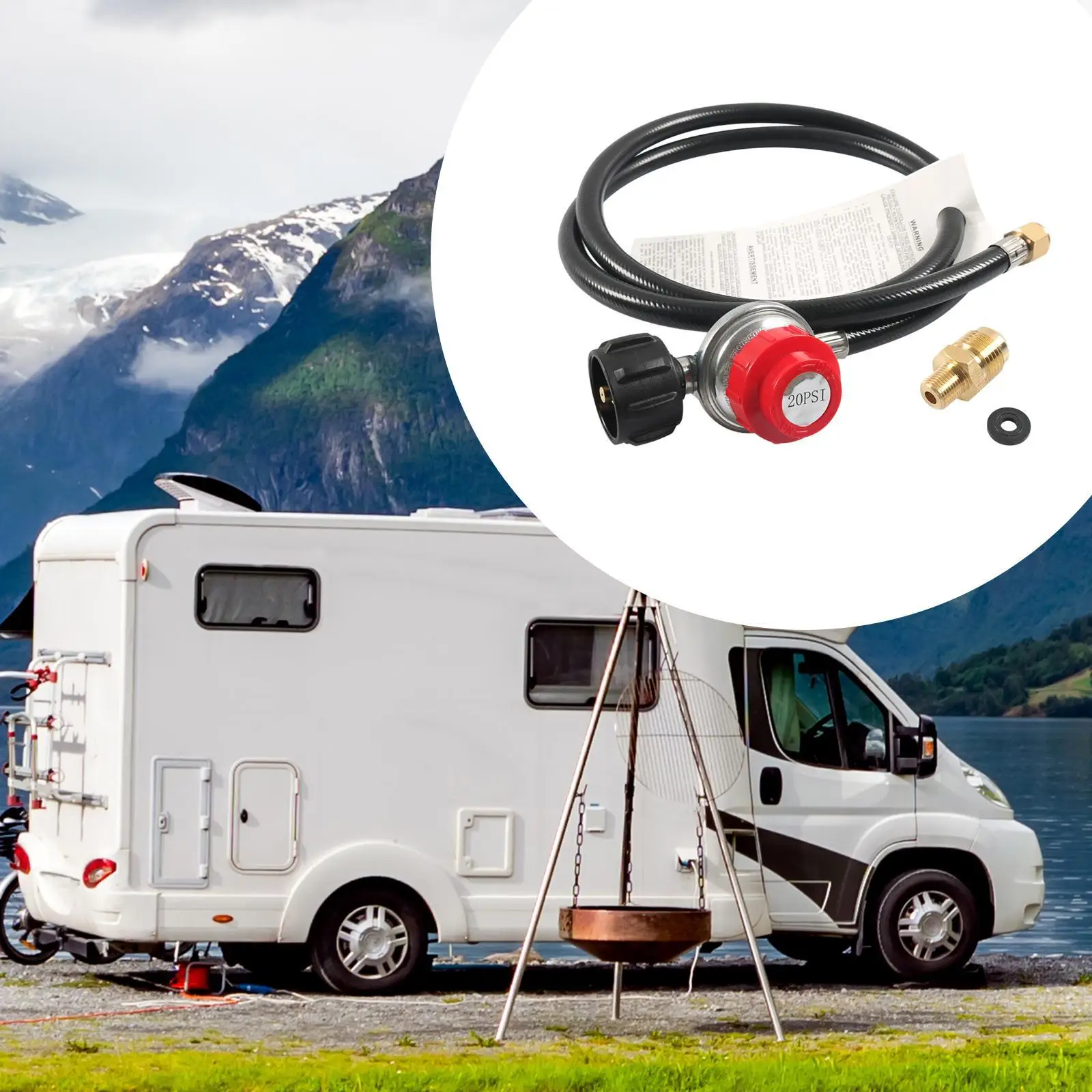 

Adjustable Propane Regulator and Hose with Brass Adapter for Outdoor