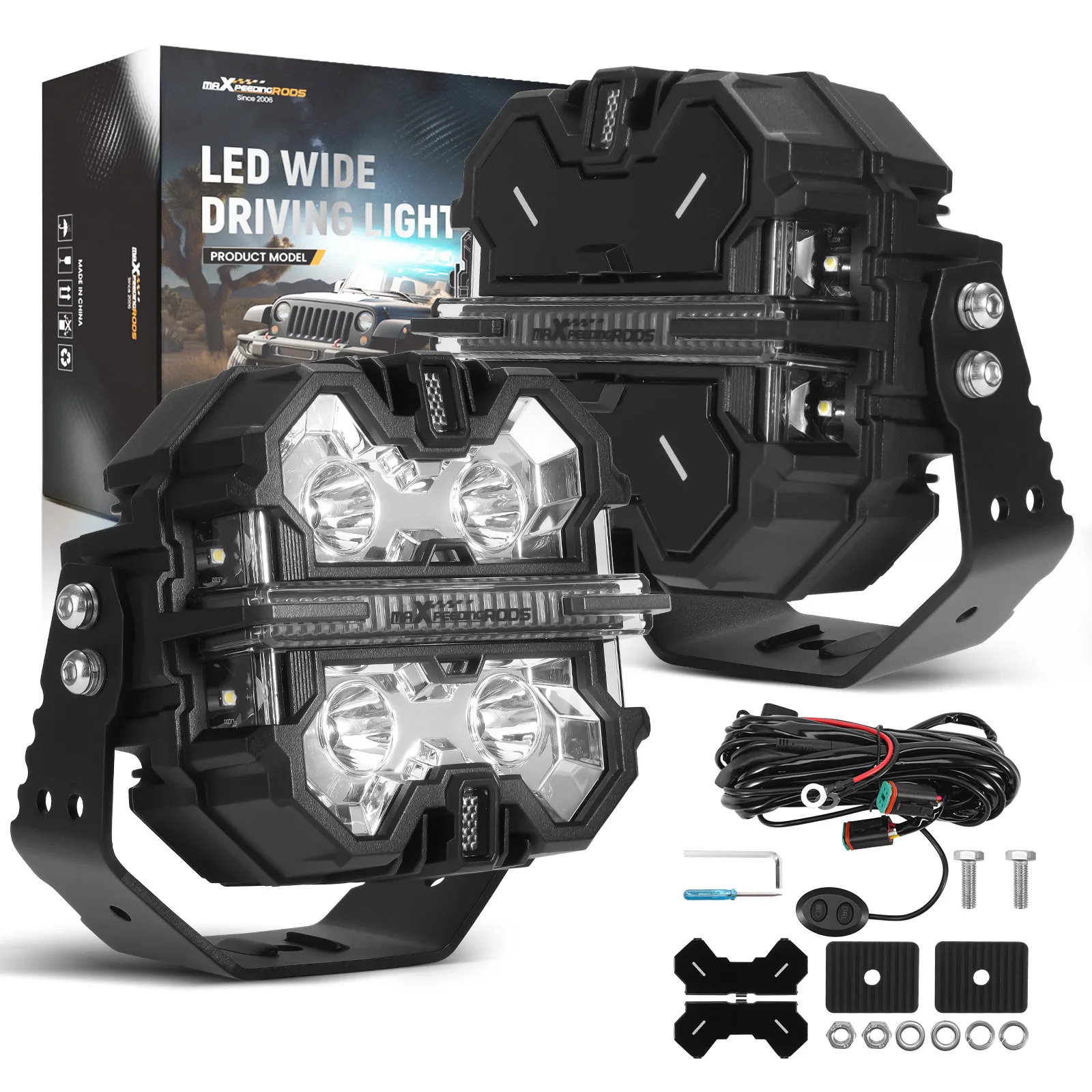 

MaXpeedingrods Supplier Brand New Universal LED Headlights Pods 5inch Spot Beam Shooter White Amber DRL Driving Lights IP68