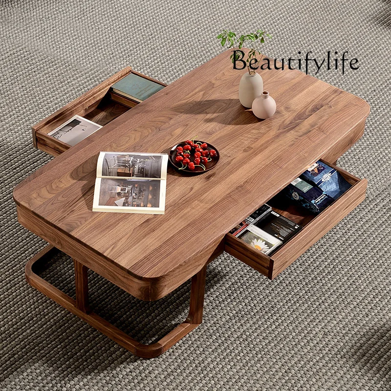 

Nordic Retro Black Walnut Solid Wood Tea Table Modern Minimalist Living Room Small Apartment Storage Tea Table