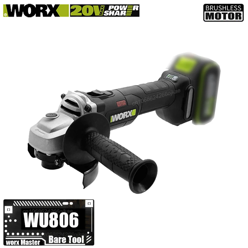 Worx WU806 Голый инструмент Беспроводная угловая шлифовальная машина Бесщеточная 20 В 100x16 мм 9500 об/мин Защита сцепления Поделиться Зеленый и батарея Kress