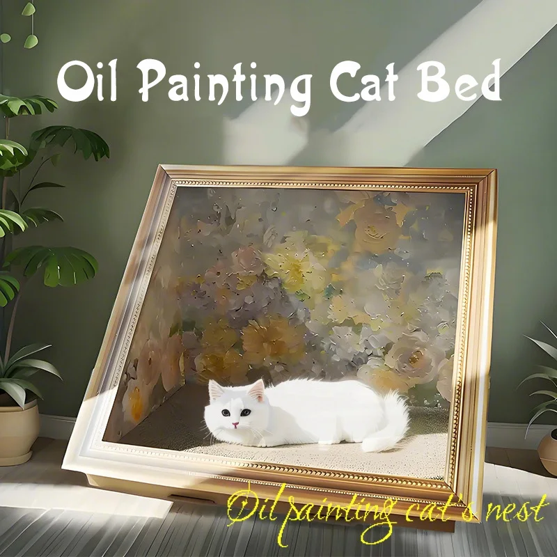

Flower-Style 2-in-1 Decorative Canvas Cat House, Anti-Scratch Cat Scratching Board with Artistic Oil Painting Design, Creativ