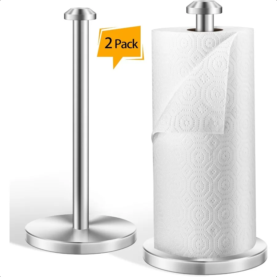 2 Piece Stainl Steel Weighted Paper Towel Holder Countertop Sier Vertical Kitchen Bathroom Paper Towel Holder with NonSlip Base