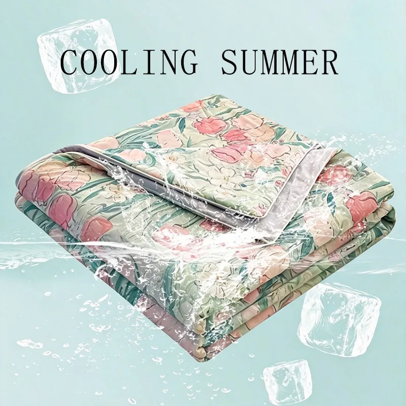 New Printed Cool Touch Summer Quilt Soft Skin Friendly Air Conditioner Comforter Smooth Thin Breathable Cooling Blanket for Bed