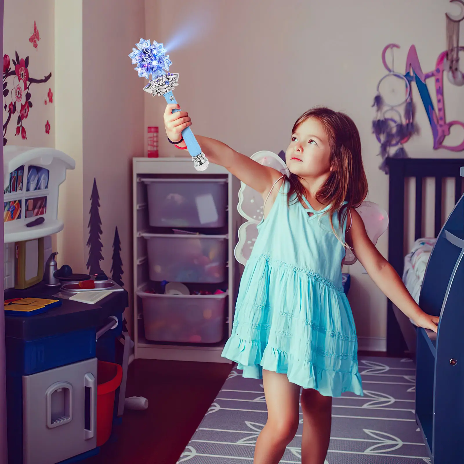 

Snowflake Wand Light Up for Kids Glowing Fairy Wand with Music Spray Action Fun for Holiday Parties Costumes Sensory Play and