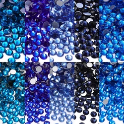 SS6-SS30 Blue Glass Flat Back Rhinestones Glitter Round Gemstones Non Hot Fix And Hot Fix Glue On for Nail Art Fabric Clothing