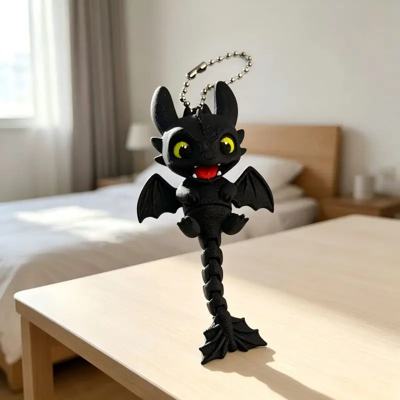Toothless 3D Printed Keychain Ornament Backpack Charm Cartoon Fun Toy with Movable Tail, Holiday Gift for Friends view 3