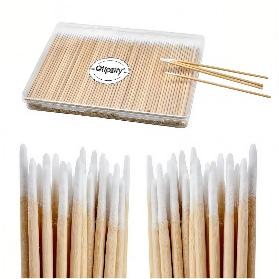 Tamponi di cotone a punta da 400 pezzi in custodia 4 applicatori con punta di cotone per microblading di precisione Mini bastoncini di tampone per trucco Cos