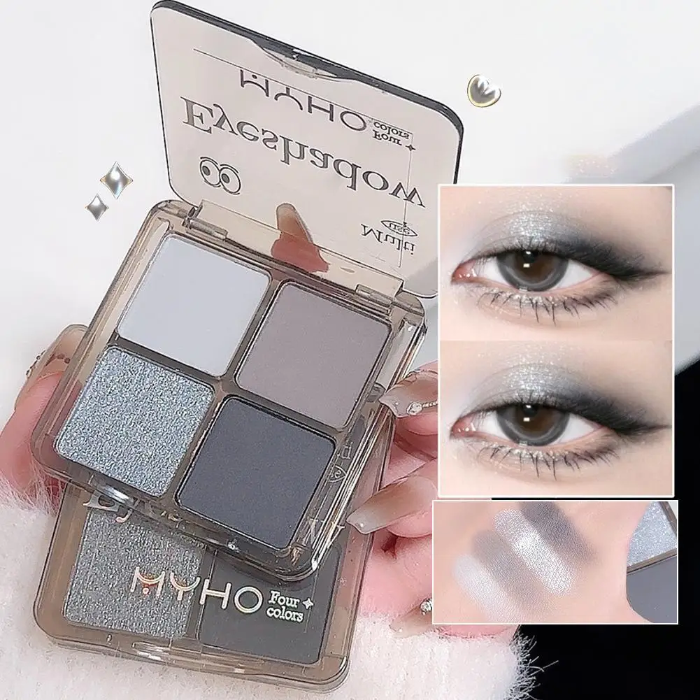 Paleta de sombra de ojos de 4 colores, sombra de ojos mate brillante y brillante para uso diario, tonos tierra, brillo resistente al agua, cosméticos brillantes de gusano de seda
