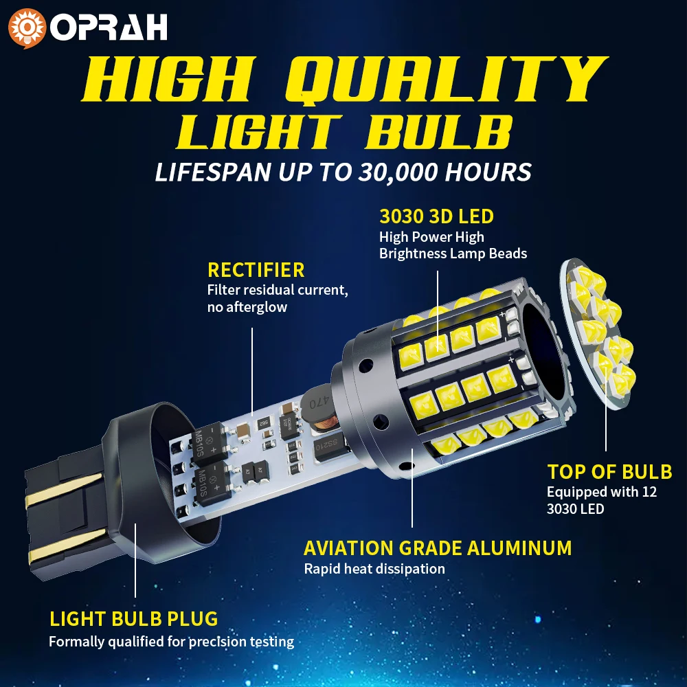 2pcs Turn Signal Reverse Brake Light Bulb 1156 BA15S P21W BAU15S PY21W1157 BAY15D P21/5W LED Canbus 3030 44SMD 7440 7443 W21W T2 view 5