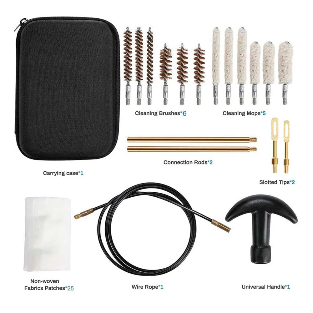 19Pcs/set Tactical Gun Barrel Cleaning Kit for Handgun Rifle Pistol Gun Brush Tool for .22/.38/9mm/.40/.45 Caliber Hunting Tool