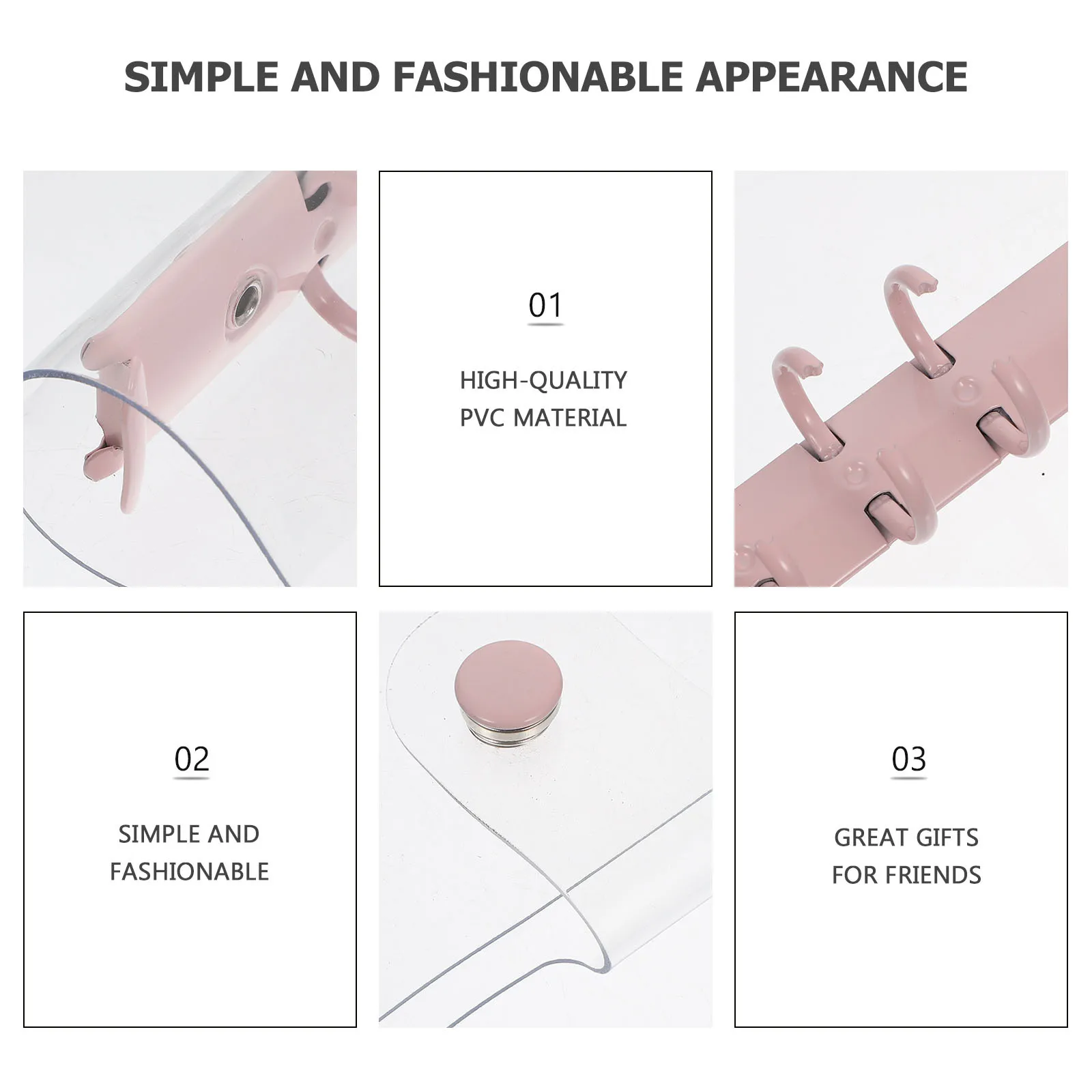 1pc Pvc Transparent Loose-Leaf Folder Snap Button Closure Binder Ring File Holder For Students Office Travel Notebook