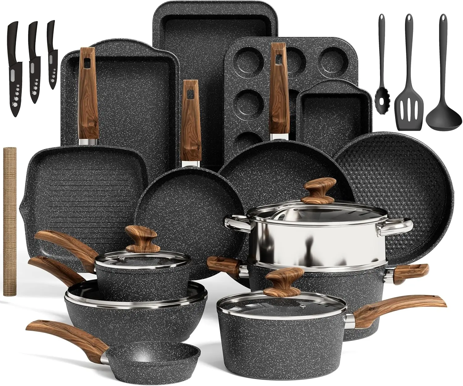 

30-Piece Nonstick Granite Cookware & Bakeware Set, Induction Compatible, Toxin-Free