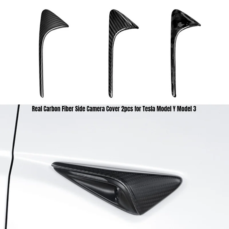 Real Carbon Fiber Side Camera Cover 2pcs for Tesla Model Y Model 3 Highland 2024 HW4.0 Leaf Board Protection Sticker Accessories