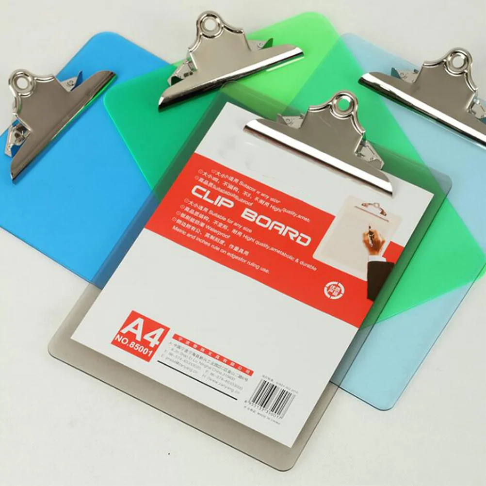 

A4 Clip Board Plastic Transparent Profile Clipboard Blue Lightweight Portable Smooth Surface Hanging Loop for Office