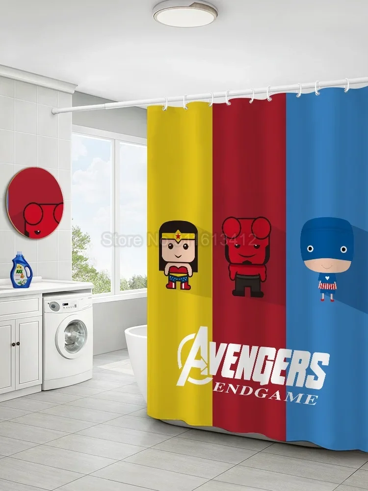 Q Version of The Avengers Shower Curtain Waterproof Shelter Anime Merchandise Fabric for Bathroom with Hooks 150x180cm