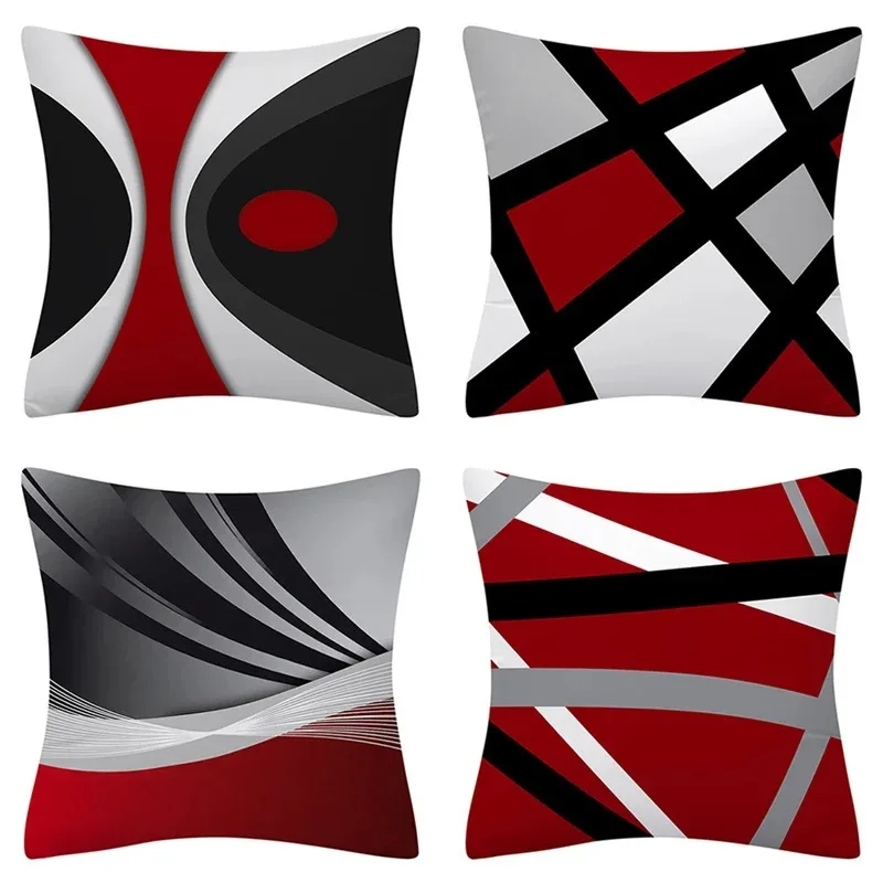 Geometric Red and Black Wave Decorative Pillowcase Car Ornaments Office Living Room Sofa Home Pillowcase