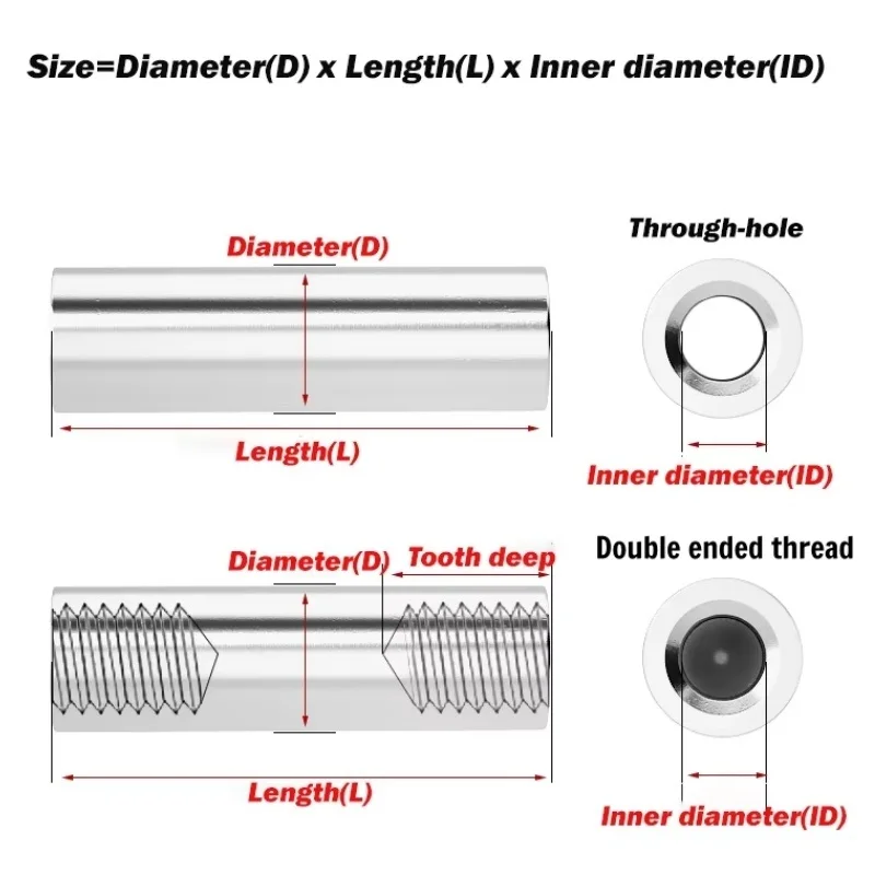 M3 M4 M5 M6 M8 304 Stainless Steel Cylindral Dowel Pin Double End Internal Thread,Support Column Positioning Connecting Rod