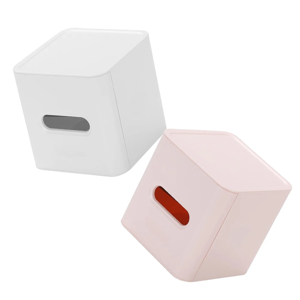 

2pcs Roll Paper Square Tissue Box Holder Plastic Napkin Storage Container For Bathroom Living Room Bedroom Office Desktop Use
