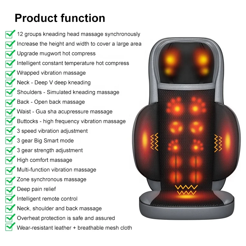 Car Seat Massage Cushion Waist Back Shoulder and Neck Massager Kneading Electric Cushion Massager