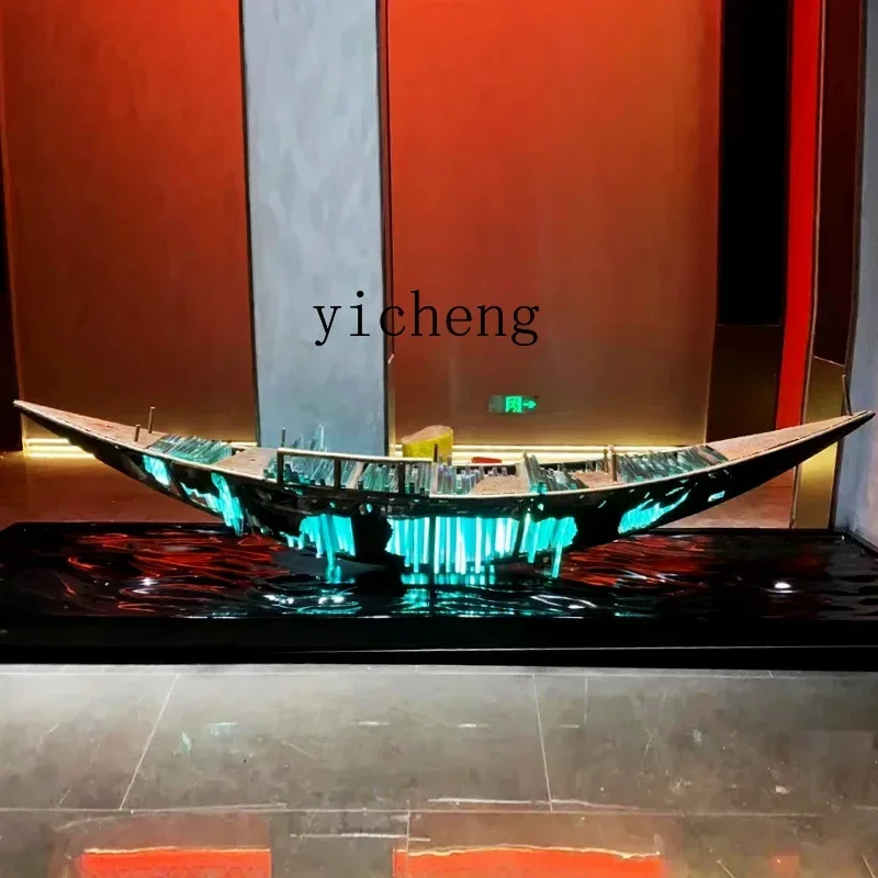 y24-- Abstract Boat Sculpture Custom Stainless Steel Iron Art Decoration Sales Department Hotel Loy Water Scene Floor Ornament