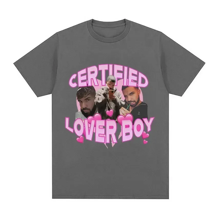 Certyfikowana koszulka z albumem muzycznym Lover Boy Funny Drake Meme Graphic Tee Shirt Męska koszulka hiphopowa Oversized Cotton T-shirt 2024