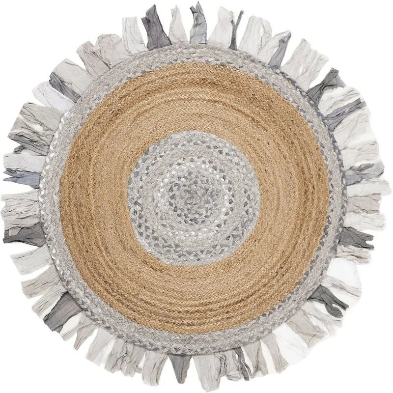 Rug Jute & Cotton Handmade Reversible Area Rug Round Modern Rustic Look Carpet