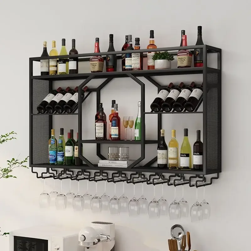 Wall wine rack Bar counter Wine cabinet Wall-mounted household iron restaurant Display rack Hanging wall storage