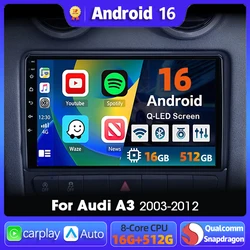 Android 16 Carplay Auto GPS Navigation Radio Multimedia Player For Audi A3 8P 2003 - 2013 2din Head Unit video Stereo Car Radio