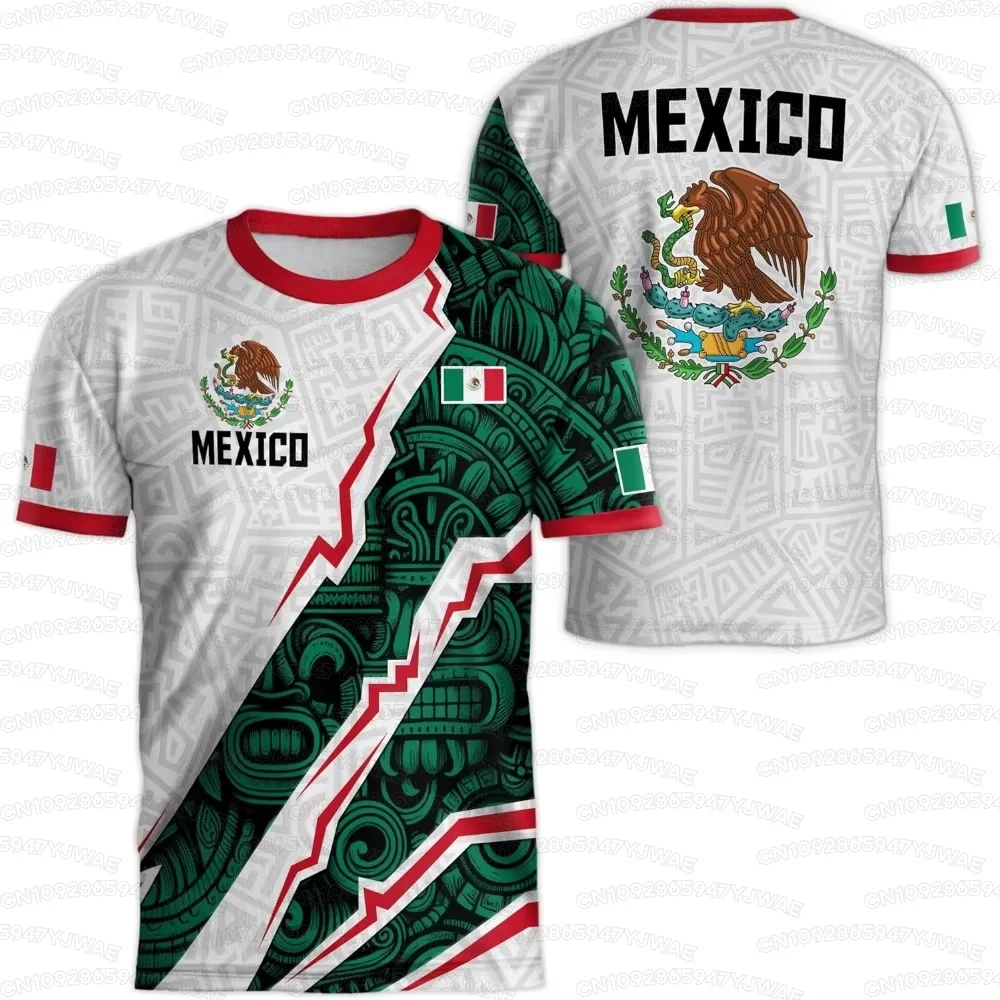 T-shirt à manches courtes pour hommes et femmes 2026, imprimé drapeau national du Mexique, impression 3D, maillot de football d'extérieur, hauts décontractés sportifs