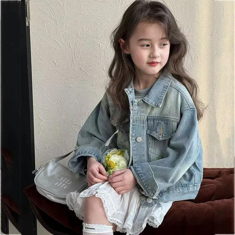 

3-9 Year Girls Denim Jacket Spring and Autumn 2025 New Korean Edition Large Children's Casual Loose Coat 100-150cm