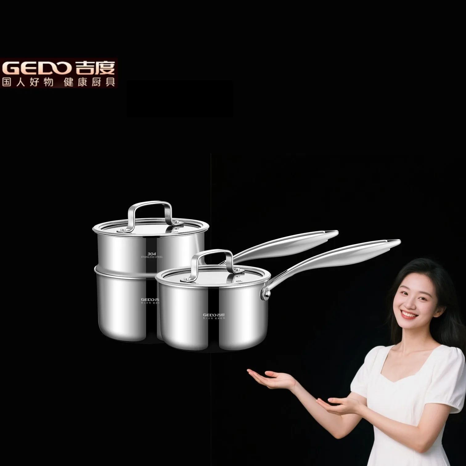 

GEDO Ultra Thick 5 Layers Kitchen Milk Pot 16/18cm Diameter Mini Stewing Pot with Ergonomic Handle and Glass Lid Breakfast Pan