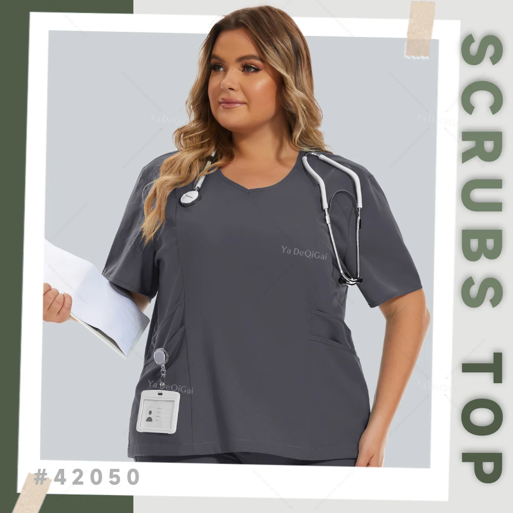 

Stretch Wear Women Slim Fit Scrubs Medical Uniforms Doctors Tops Jogger Blouse Surgical Work Shirts Nurse Accessories