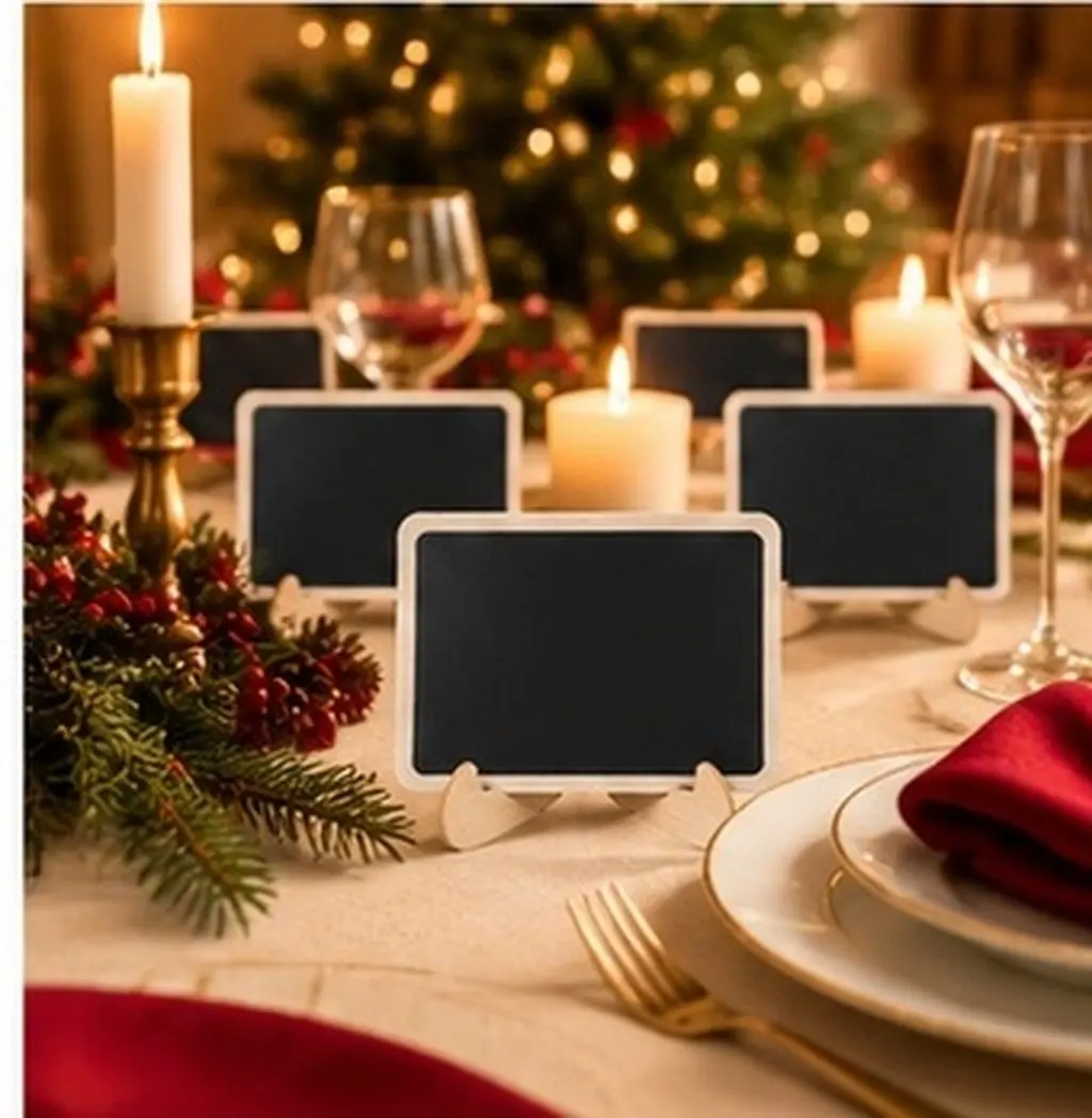 12Pcs Wood Chalkboard Signs with Narrow Trim Mini Blackboards for Table Place Settings Buffet Food Labels Store Sale Signs
