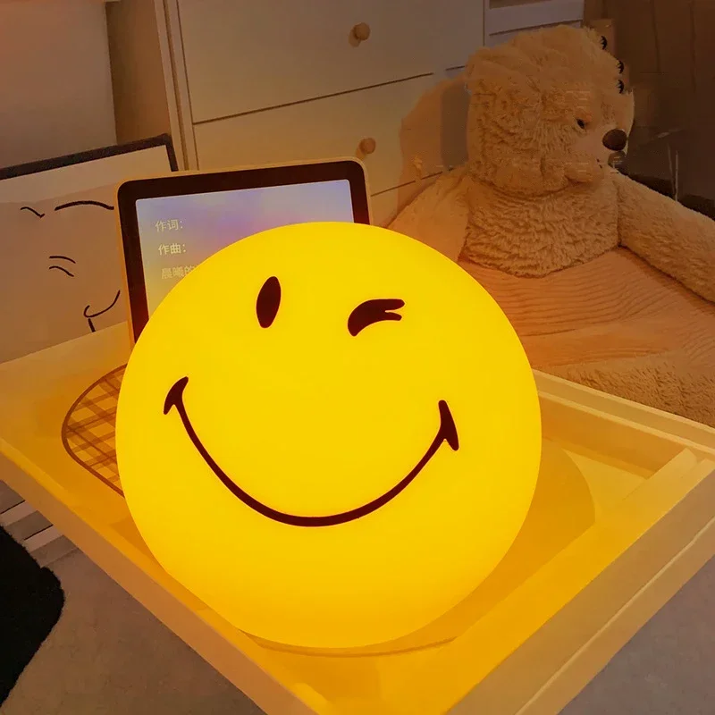 Wink Sphere Lamp Ambient Smiling Ball Light Dimmable USB Rechargeable or USB Plug-in Lamp for Home Decor Happy-face Night Light