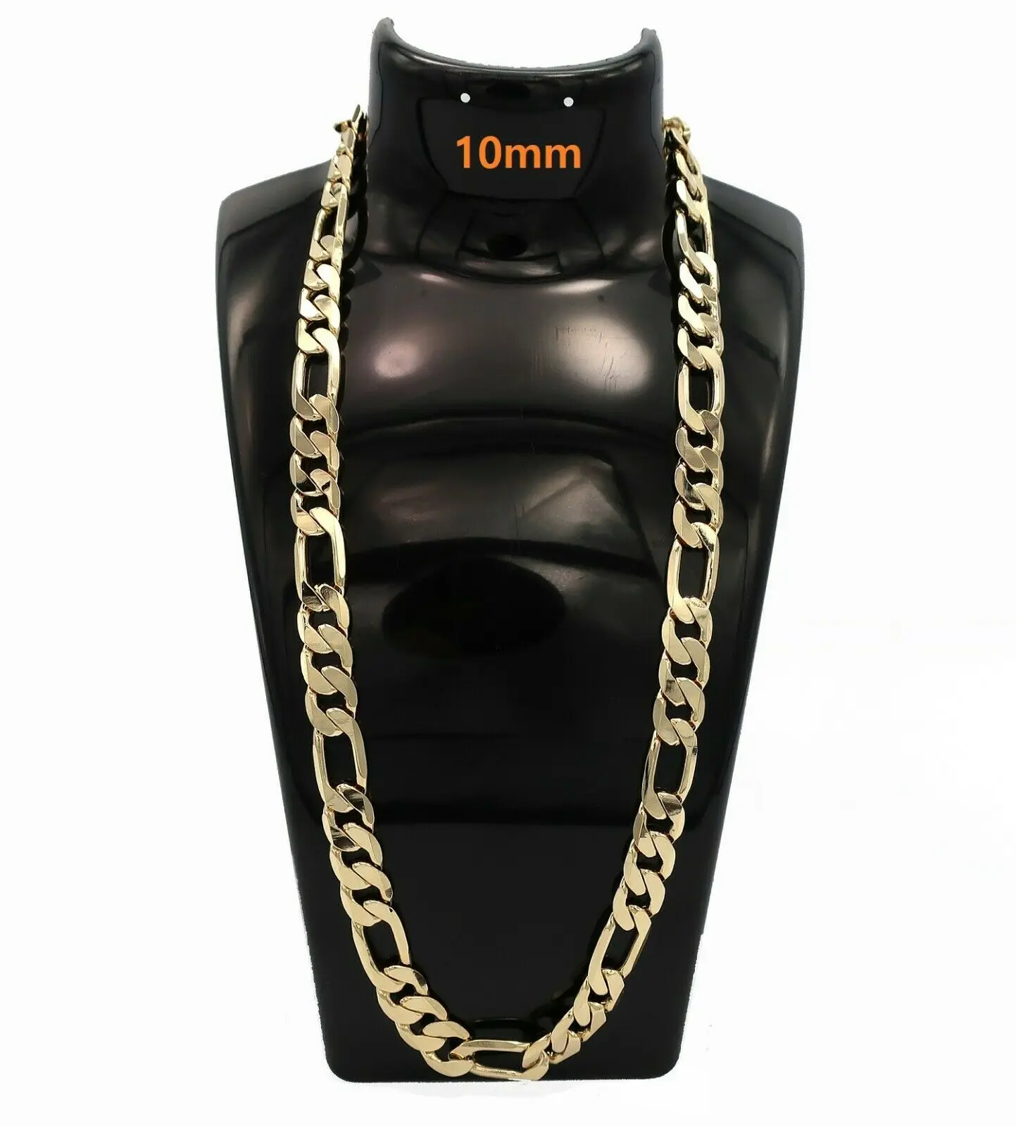 10mm Italian Figaro Link Chain Necklace 14k Gold Plated