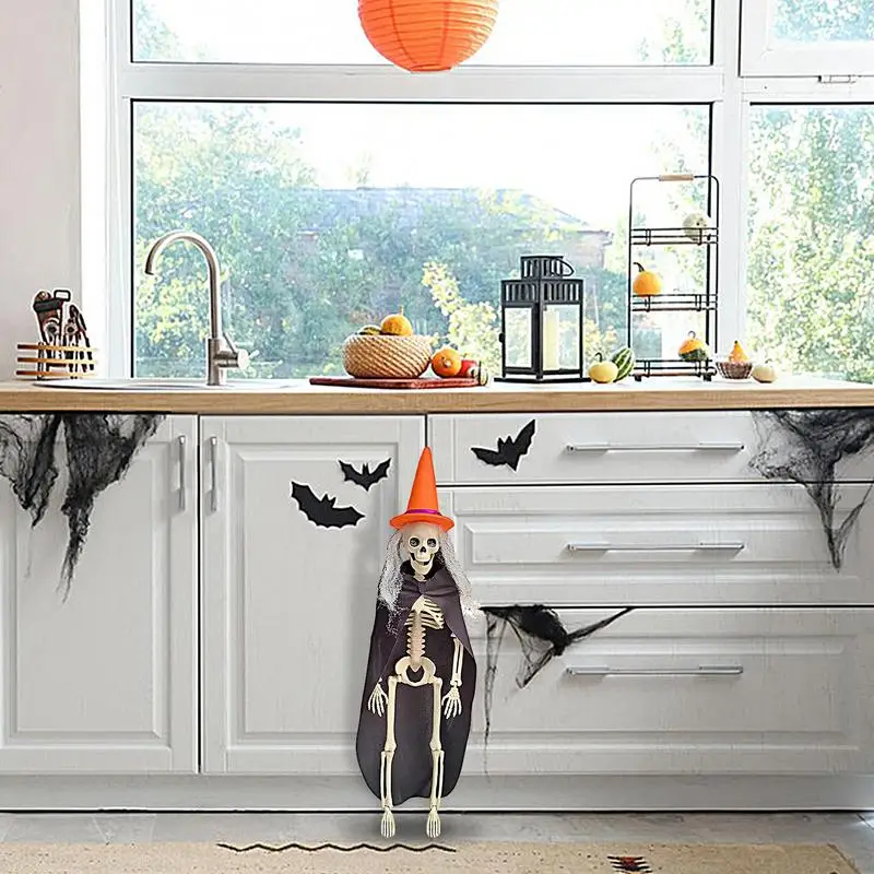 زينة جمجمة الهالوين هيكل عظمي مشترك لكامل الجسم، ديكور الهالوين قابل للتعييل، وجه جمجمة، منزل الهالوين على شكل عظام واقعية