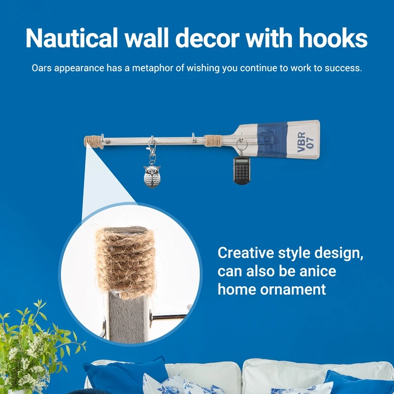 BVBV 1Pc 40cm 해상 나무 노 벽 장식 후크 패들 장식 코트 후크 랙 지중해 골동품 홈 장식