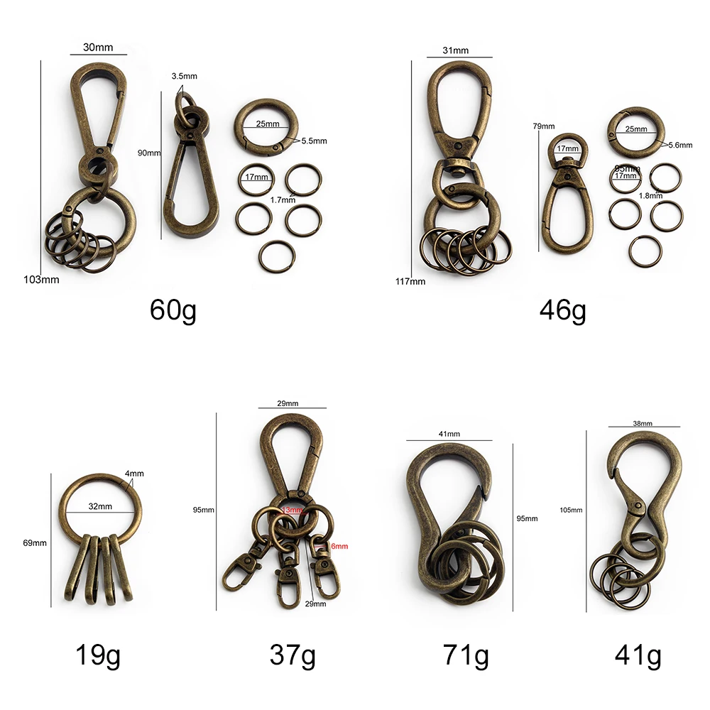 50PCS Bronze Metal Swivel Snap Hook Climbing Keychain For Leather Backpack Bags Belt Jeans O Ring Key Ring Pendant Accessories