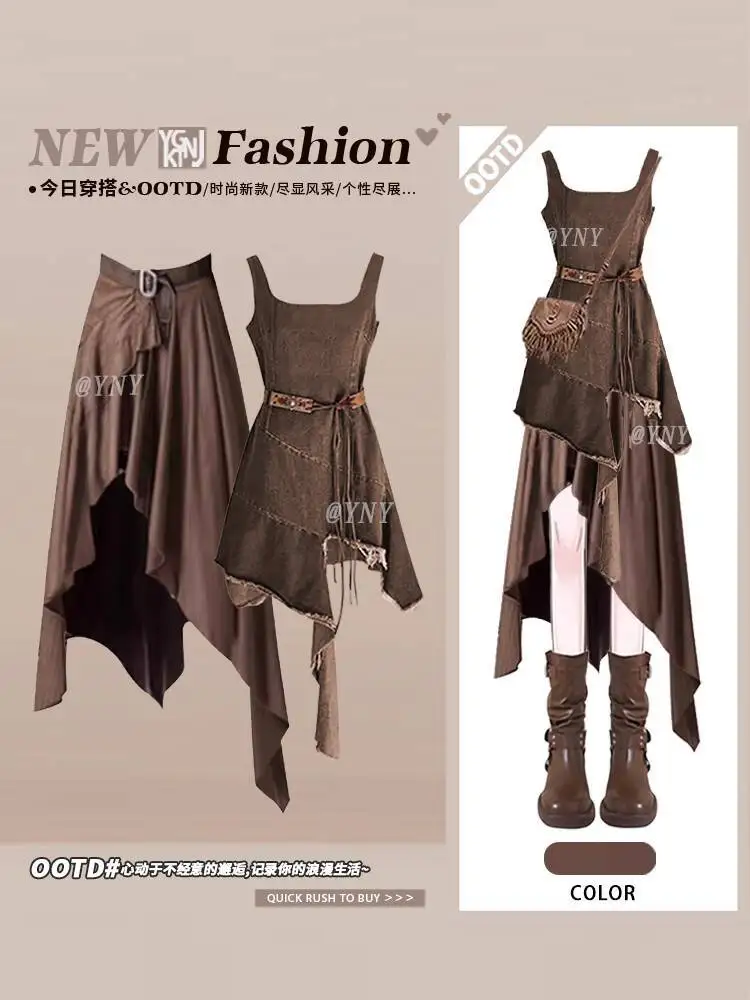 

Женская осенняя новинка 2025, юбка в стиле Wasteland, нерегулярный подол, одежда для путешествий в пустыне Синьцзян, модная OOTD