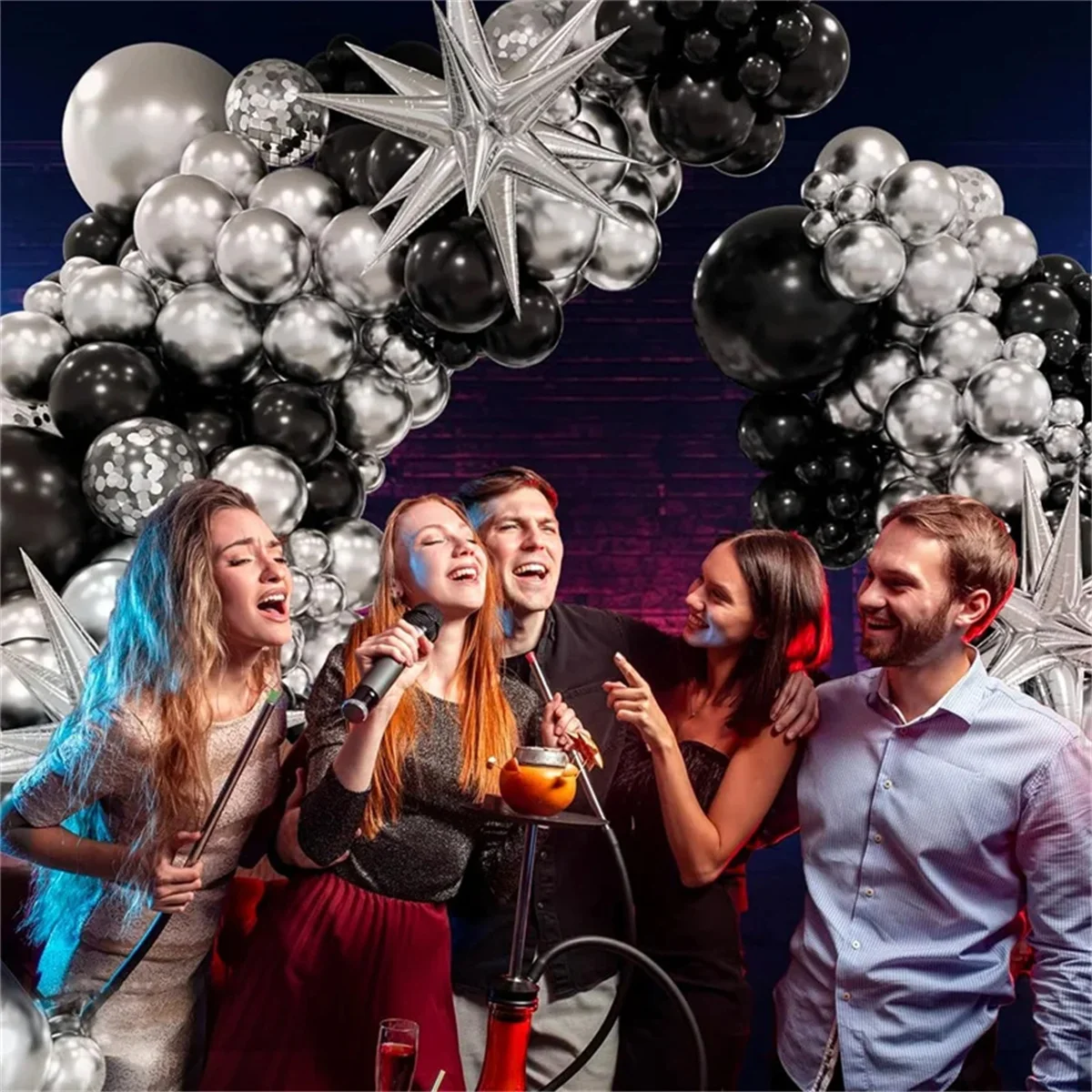 120 Pcs Silver and Black Balloon Garland Arch kit, Latex Balloon for Birthday, Graduation, Baby Shower, Disco, Party Decor