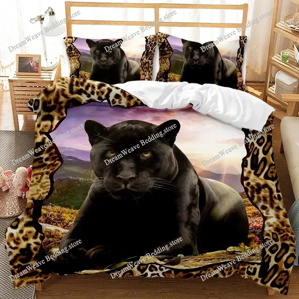 

3D Black Panther Duvet Cover Set Kids Boys Girls Comforter Cover Blue Fire Wild Animal Polyester Fashion Bedding Set Luxury Gift