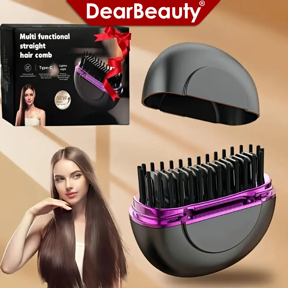 

Electric Heating Comb Wireless Hair Straightener Brush Anti-Scald Hair Straightener 3 Levels Hot Hair Comb for Travel Daily Use