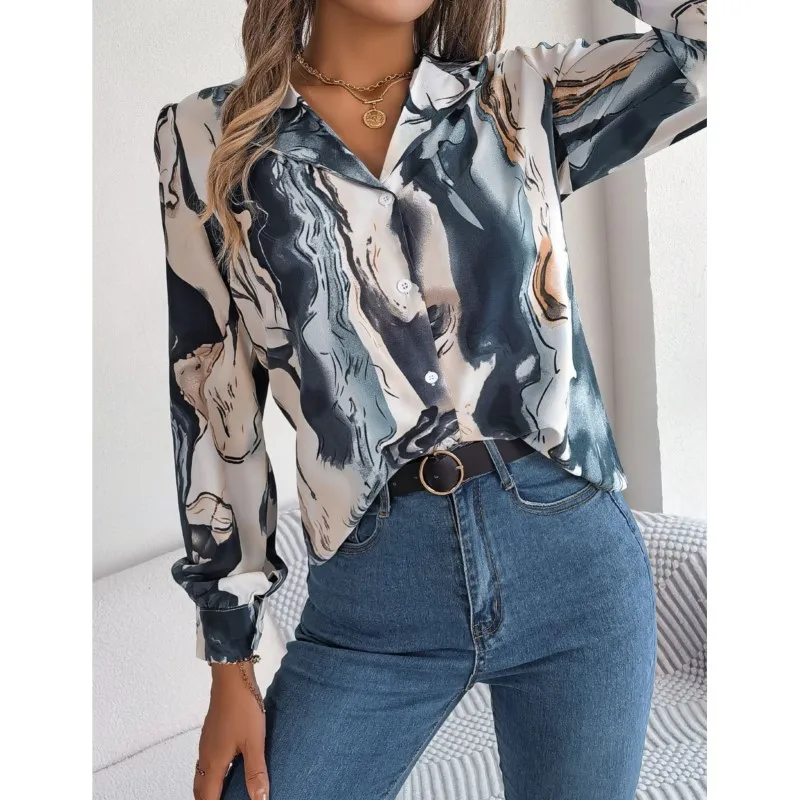 2024 Spring/summer new casual contrasting striped suit collar long sleeved shirt women's clothing