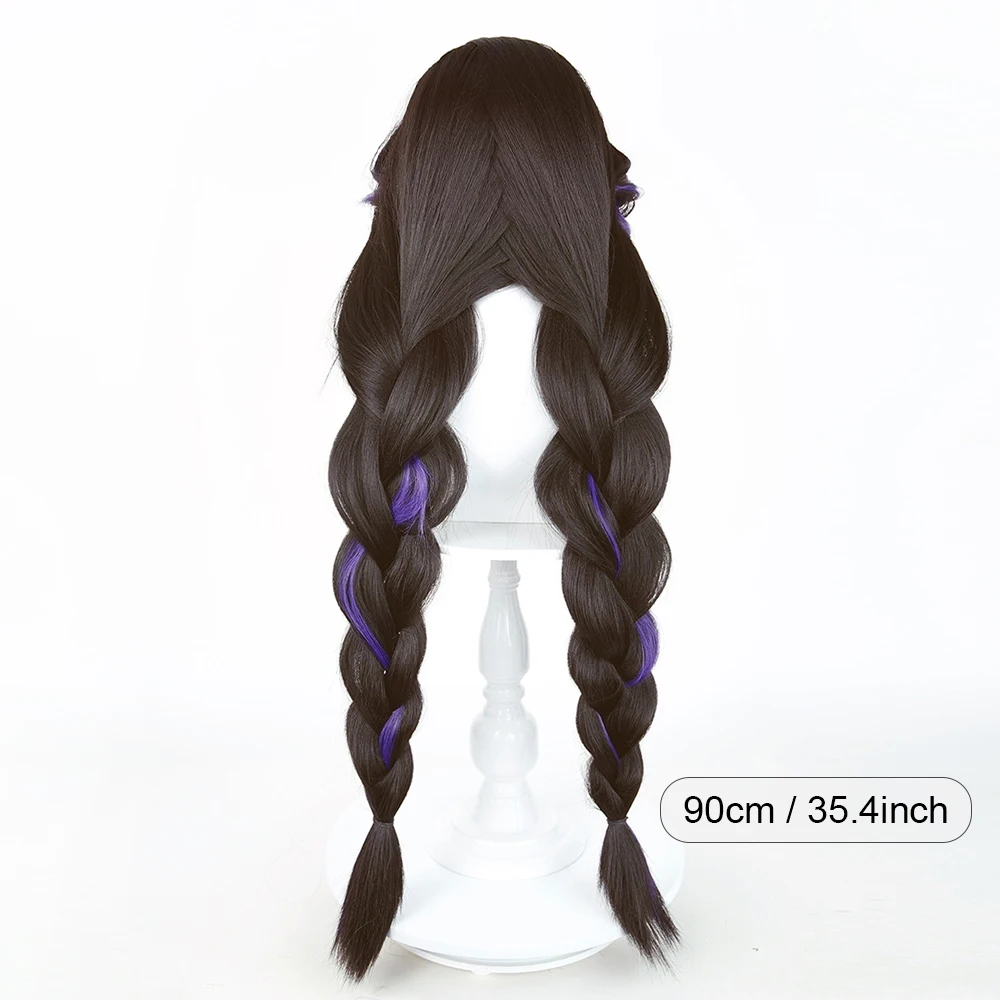 Long Straight Brown Purple Highlights Wigs Middle Part Anime Game Cosplay Fluffy Wig for Daily Party
