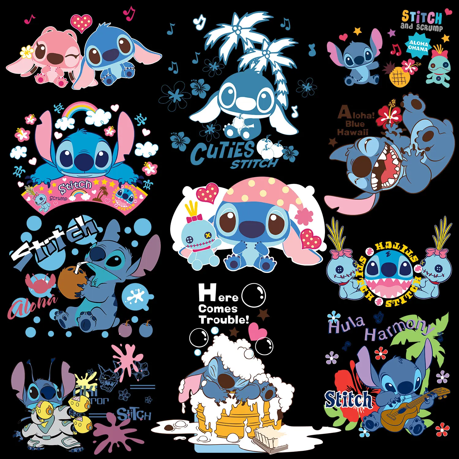 

Stitch Scrump Hula Harmony Summer Vibes Sweet Iron Sticker for Clothing Easy to Use Washable DIY Appliques