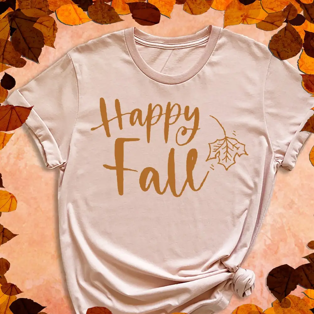 Happy Fall T Shirt Hello Leaves Autumn Vibes Season Cool Design