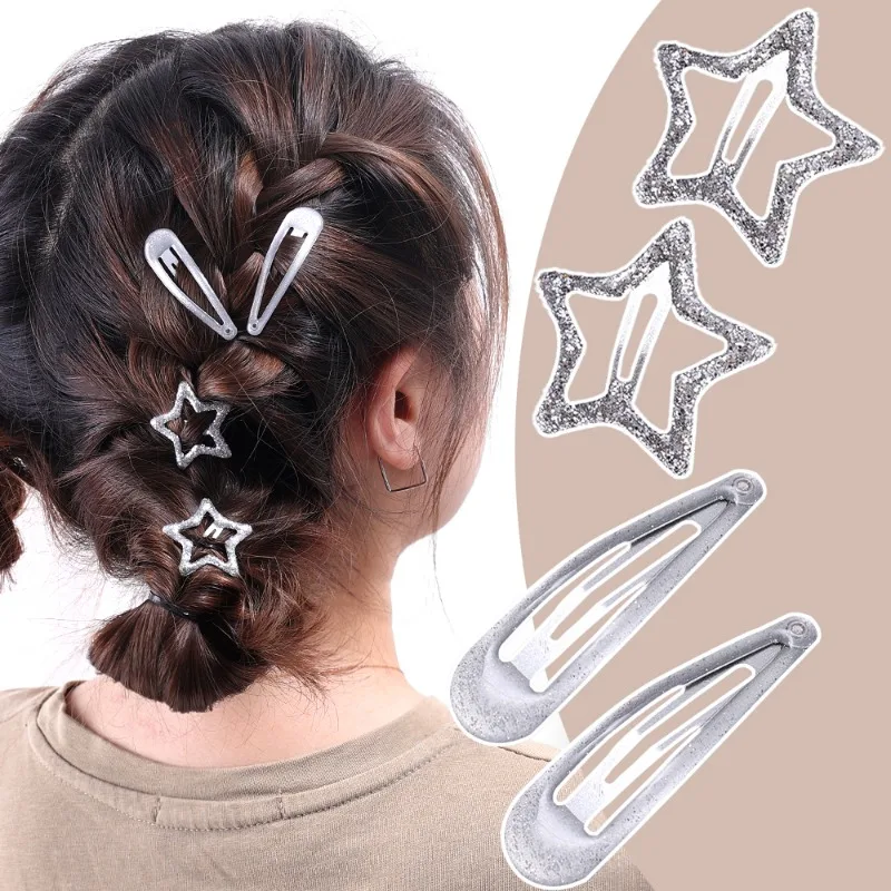 Y2K Shiny Silver Star Bobby Pin Hair Clips Women Pentagram Metal Snap BB Clip Hairpins Barrettes Hair Grip Nickle Free Wholesale