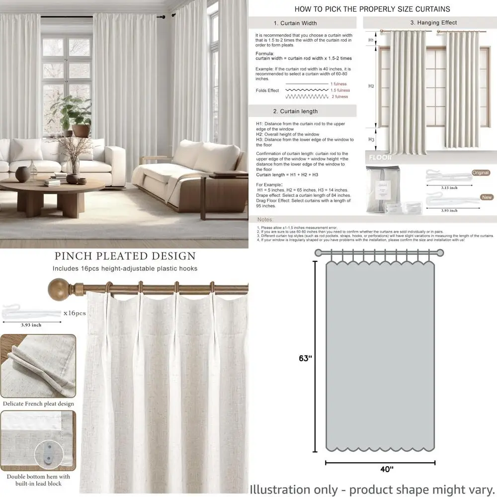 

Плотные шторы из смеси льна — 63, комплект из 2 панелей для спальни, гостиной, с 16 крючками