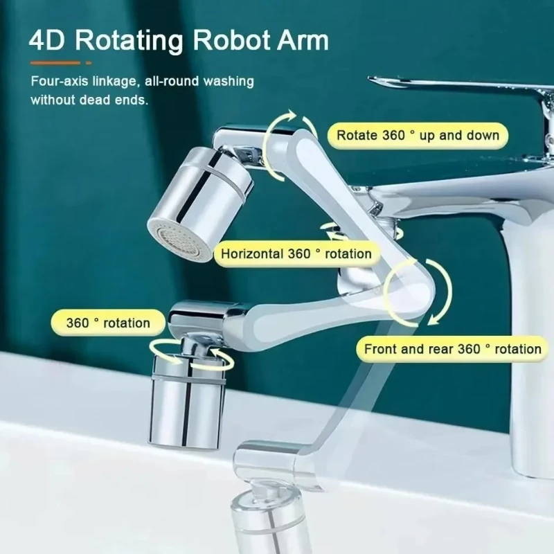 New Universal Rotating Faucet Extender with Robotic Arm Flexible Design Anti Splash Filter Aerator for Kitchen and Washbasin Tap